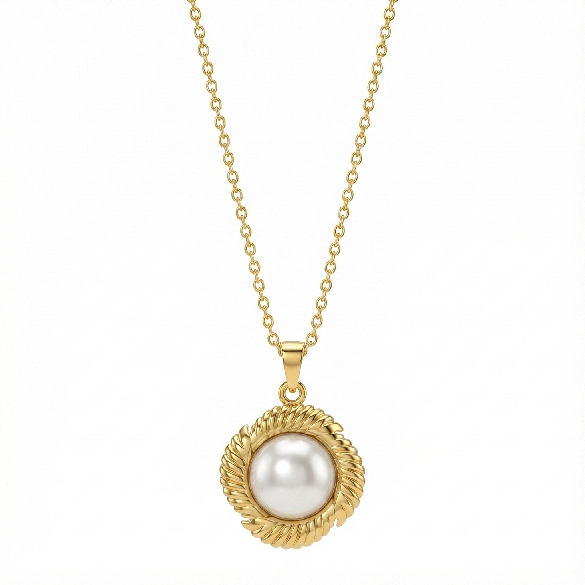 Collier vintage en acier inoxydable doré avec perle nacrée centrale