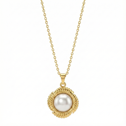 Collier vintage en acier inoxydable doré avec perle nacrée centrale