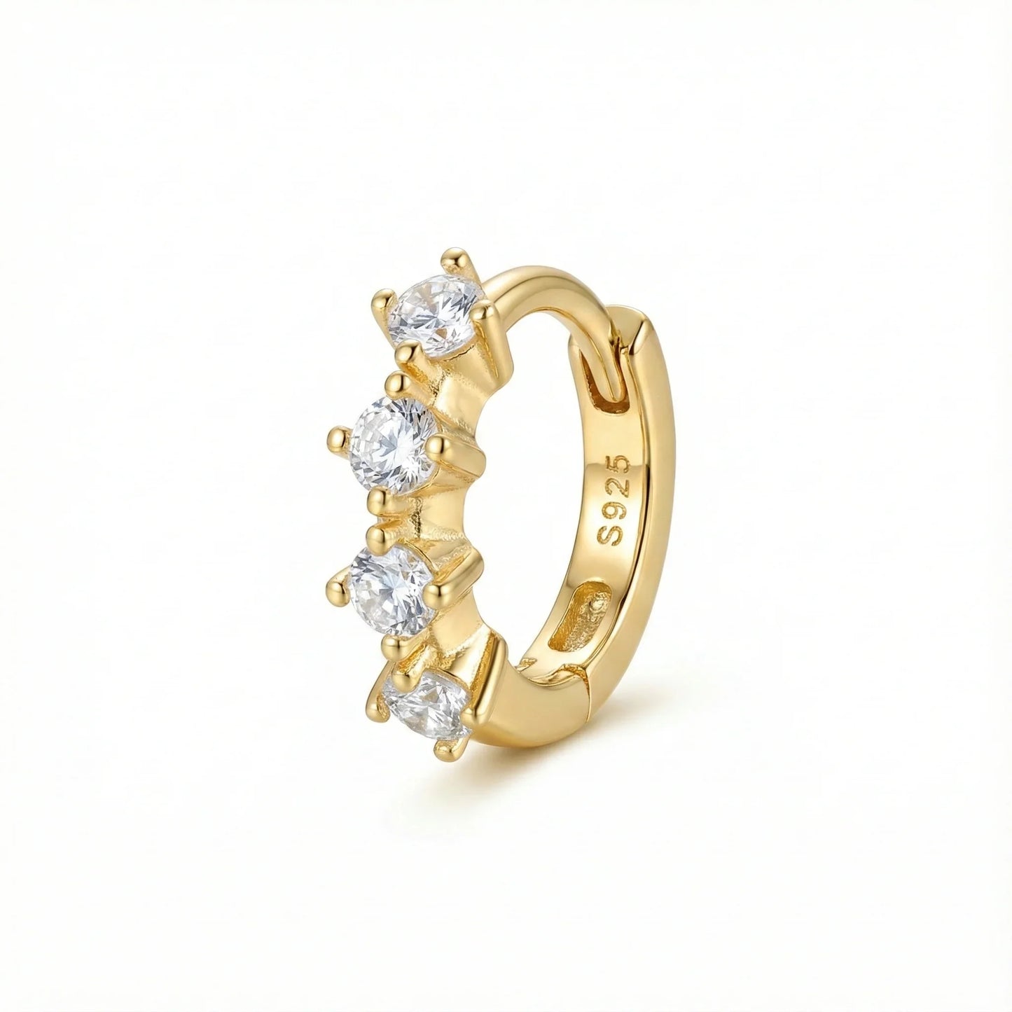 Créole en argent 925 doré à l’or fin sertie de zircons blancs taille ronde, bijou élégant à fermoir clip