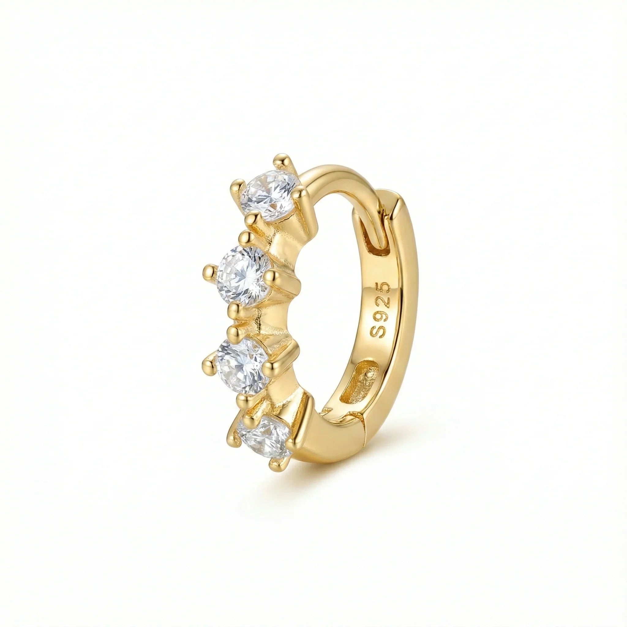 Créole en argent 925 doré à l’or fin sertie de zircons blancs taille ronde, bijou élégant à fermoir clip