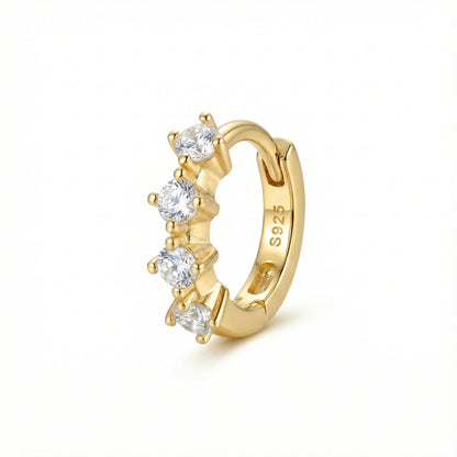 Créole en argent 925 doré à l’or fin sertie de zircons blancs taille ronde, bijou élégant à fermoir clip