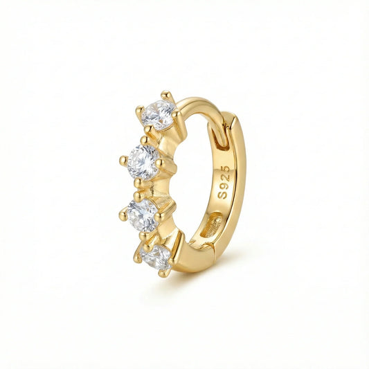 Créole en argent 925 doré à l’or fin sertie de zircons blancs taille ronde, bijou élégant à fermoir clip