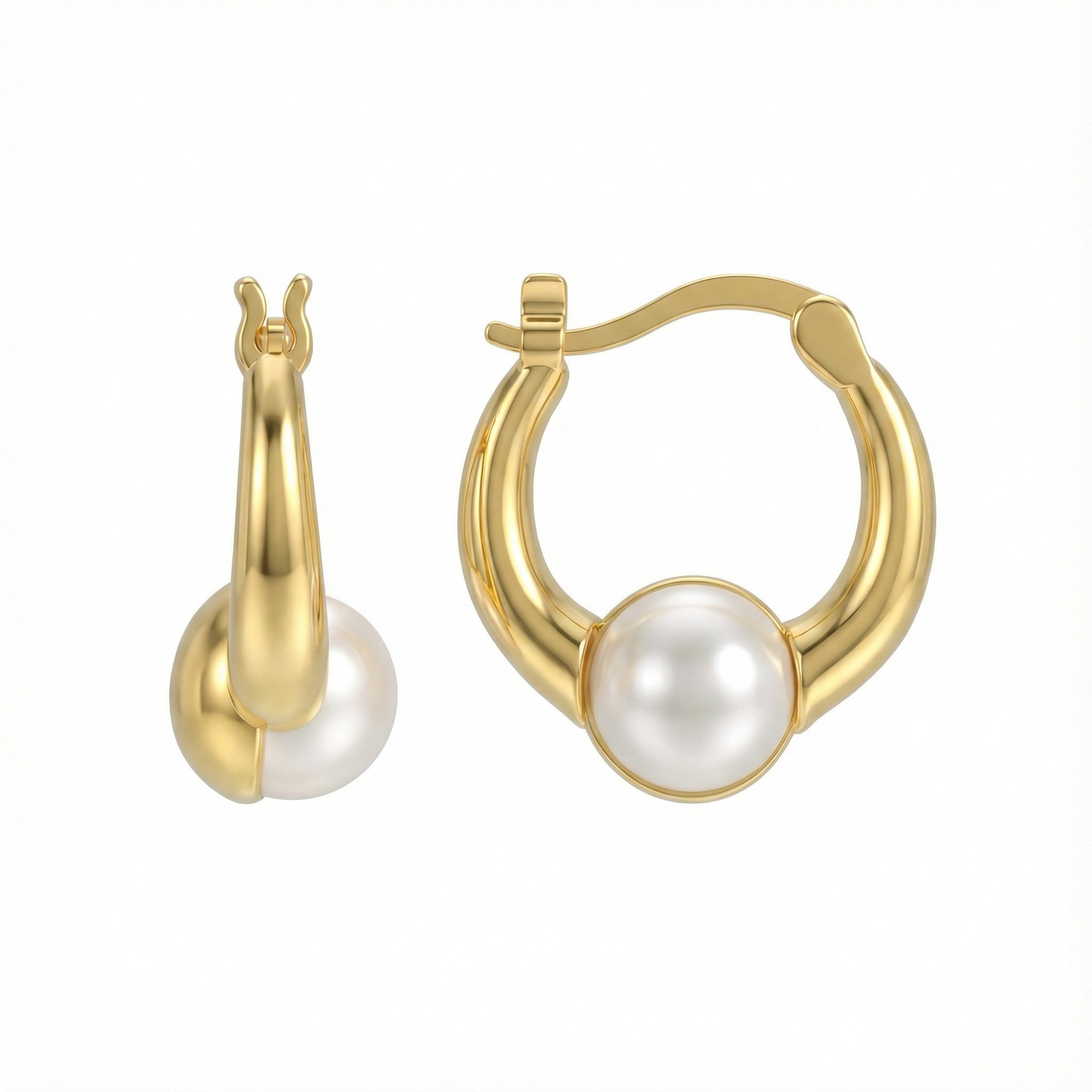 Créoles doré à l’or 18k avec perle blanche suspendue