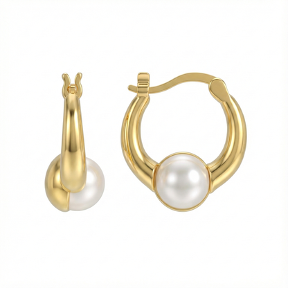 Créoles doré à l’or 18k avec perle blanche suspendue