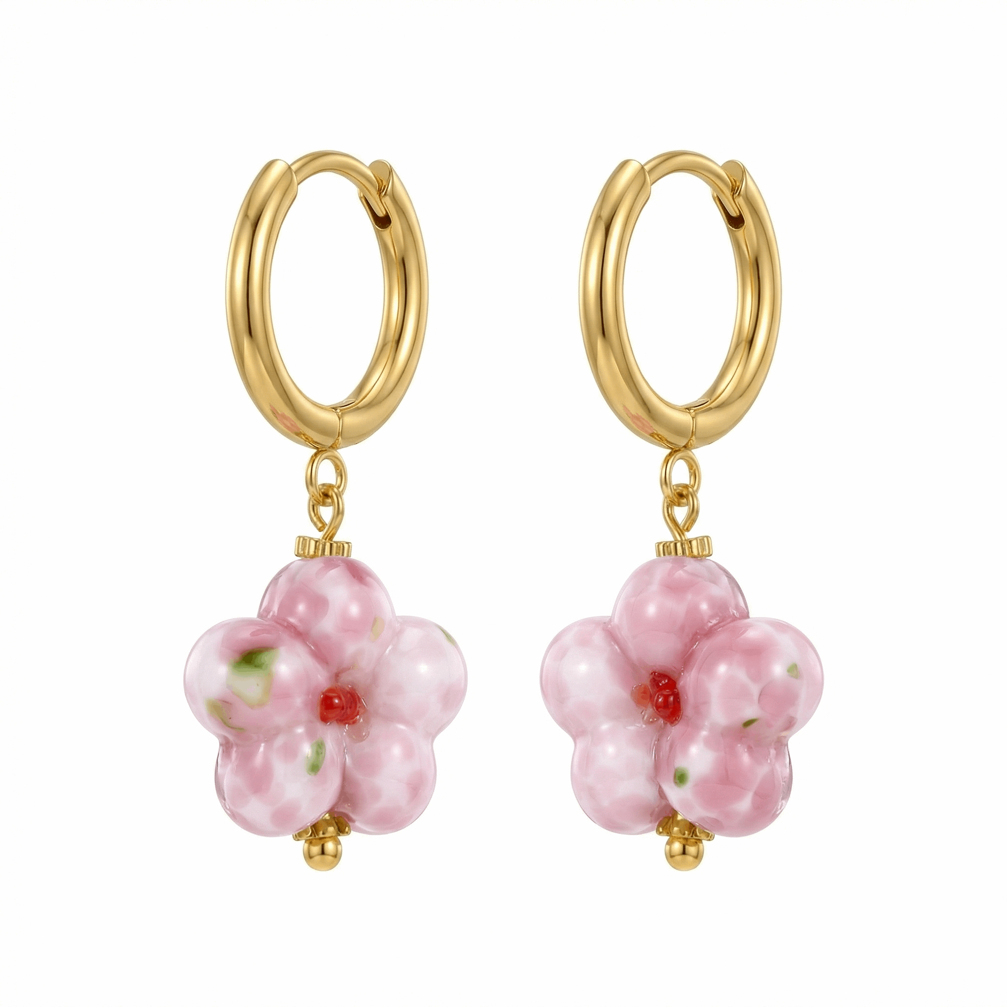 Créoles dorées en acier inoxydable avec pendentif fleur rose