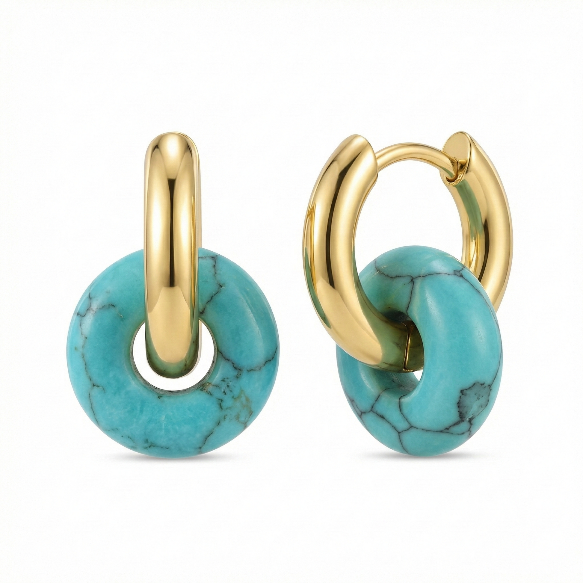 Créoles dorées or 18k avec pendant turquoise veiné élégant
