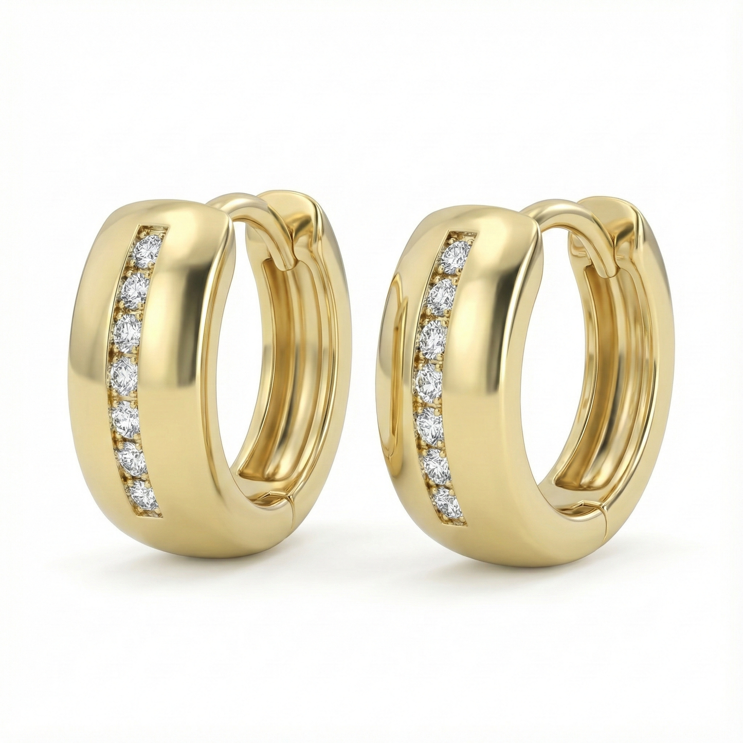 Créoles épaisses dorées or 18k avec ligne verticale de zircons blancs scintillants, design minimaliste et élégant