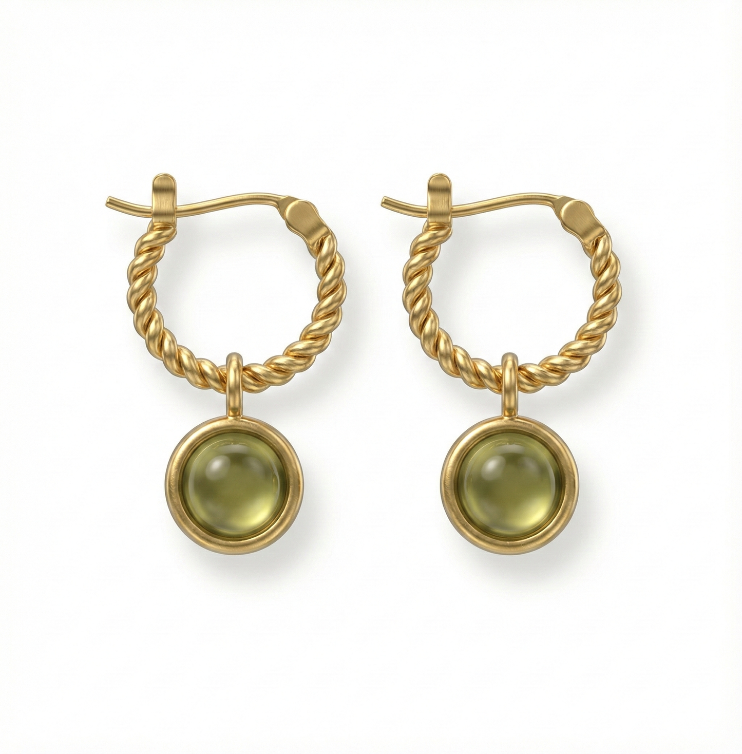 Créoles torsadées en acier inoxydable doré avec pierre verte