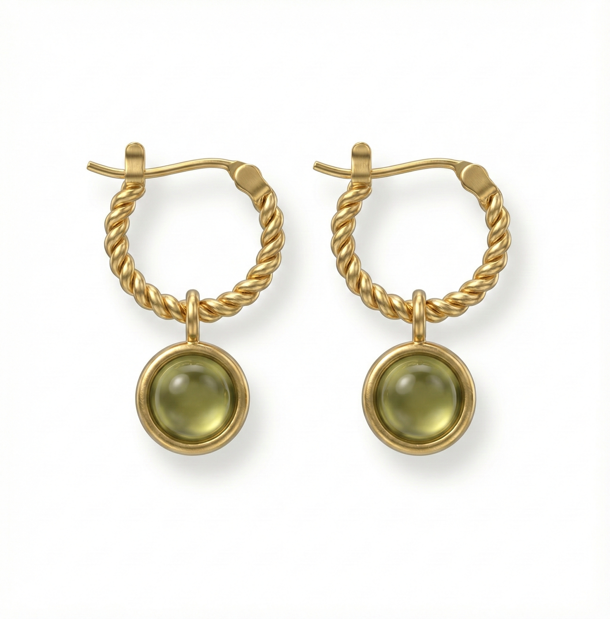 Créoles torsadées en acier inoxydable doré avec pierre verte