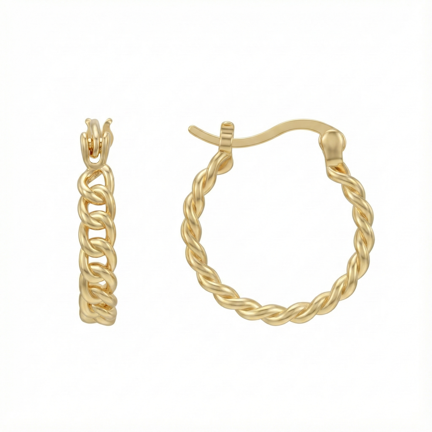 Créoles torsadées dorées or 18k à effet tressé en relief, design arrondi élégant et lumineux