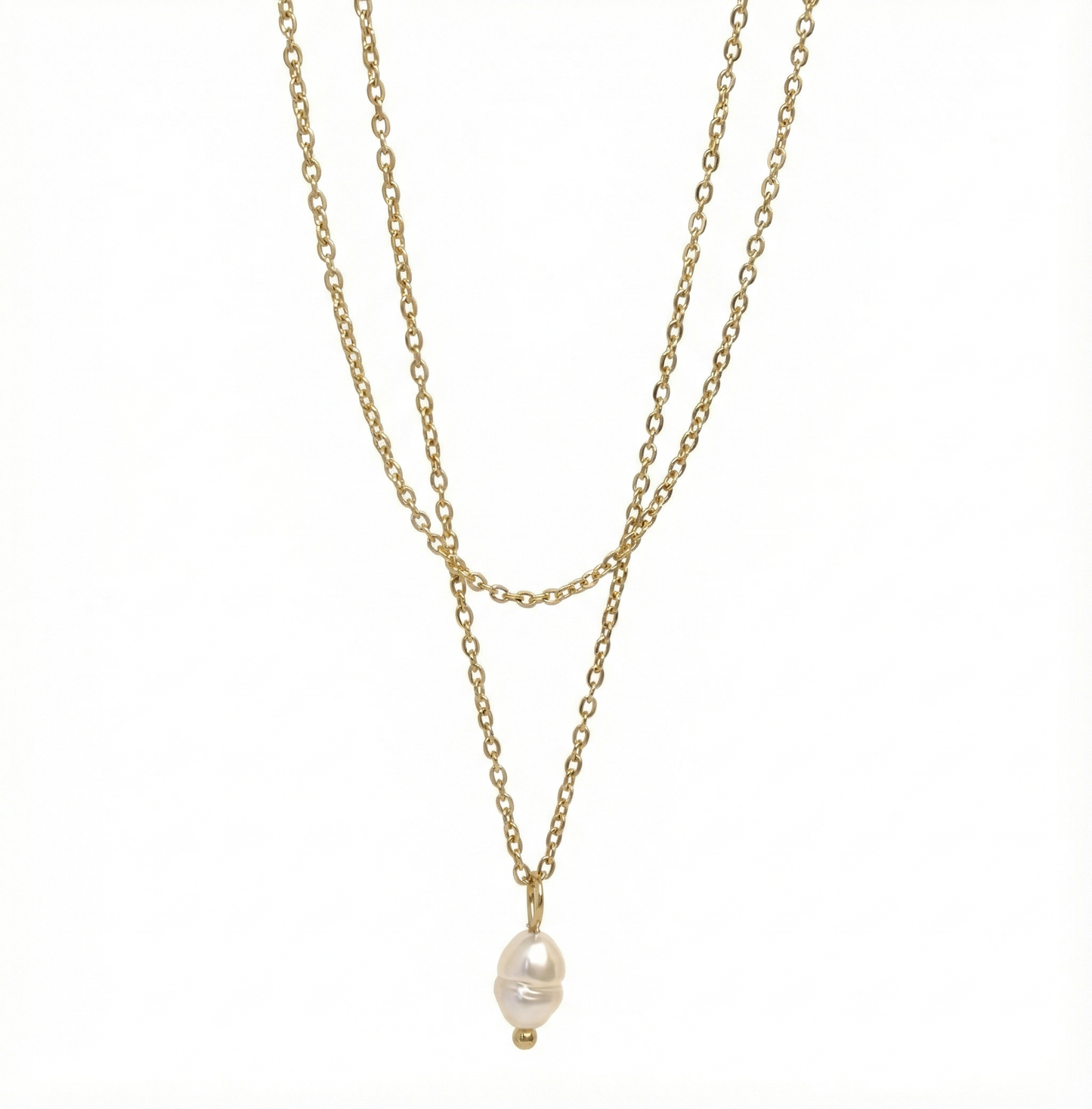 Détail des deux chaînes superposées et perle nacrée