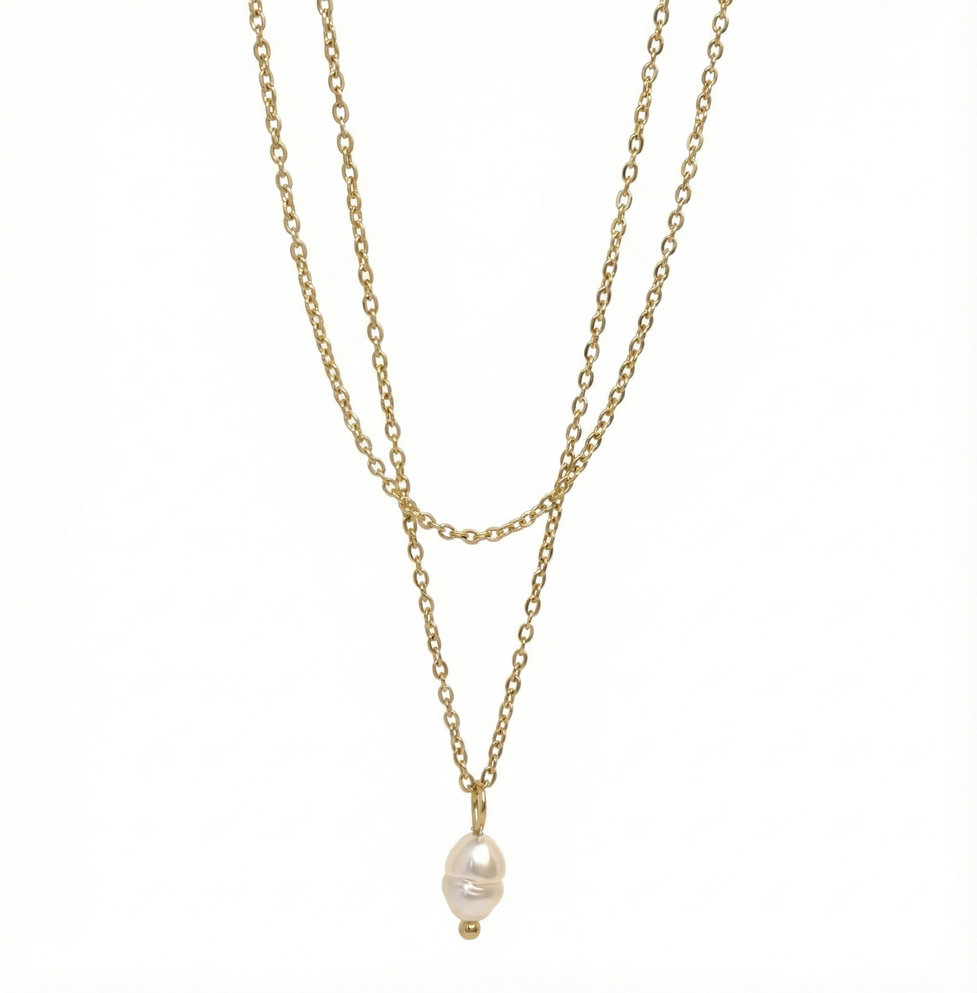 Détail des deux chaînes superposées et perle nacrée