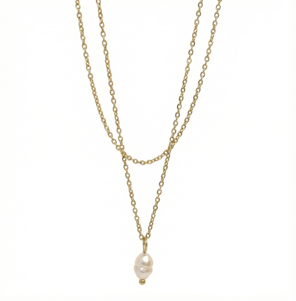 Détail des deux chaînes superposées et perle nacrée