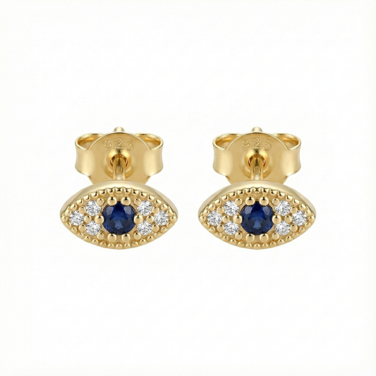 Détail œil saphir sur monture argent 925 doré or 18k