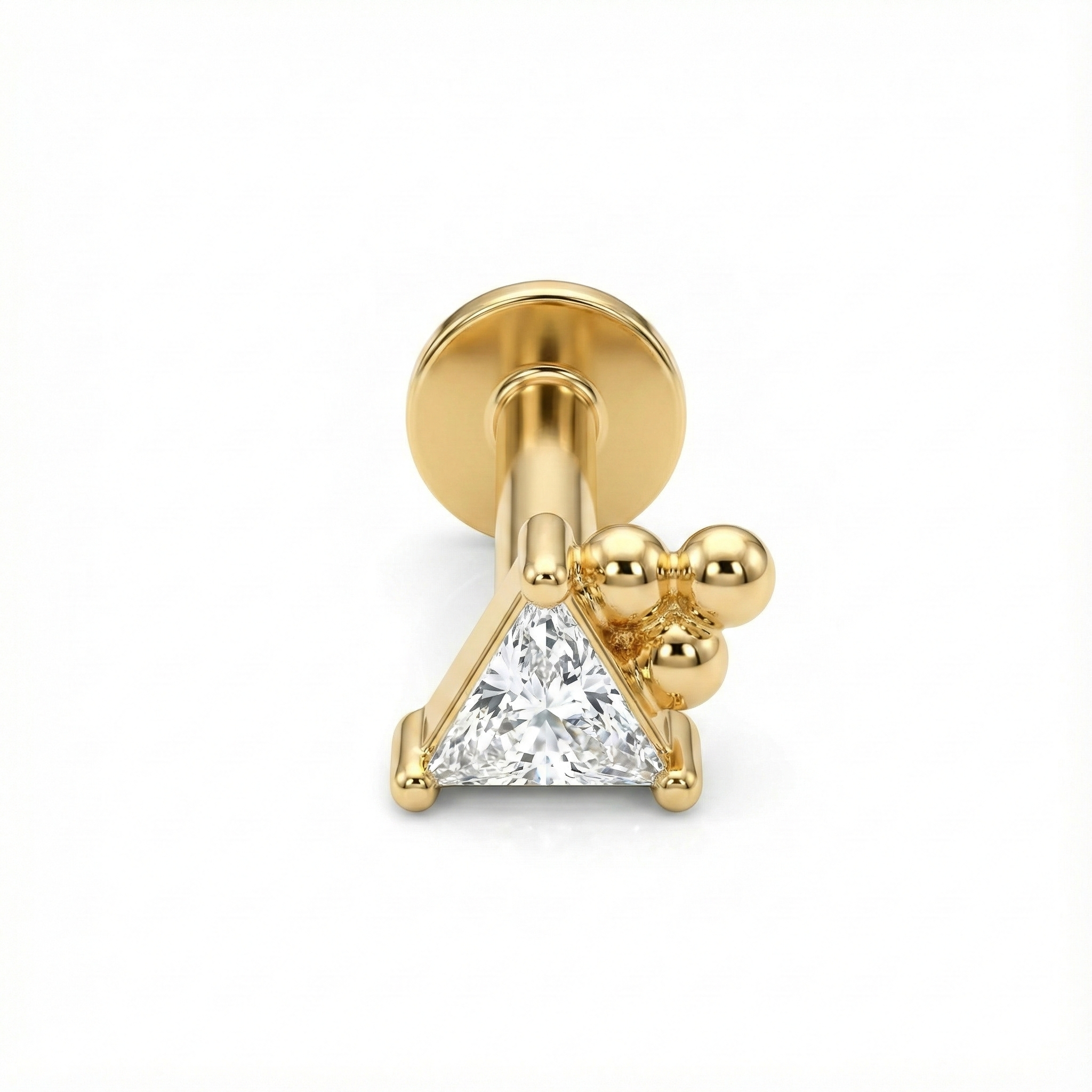 Détail triangle doré et zirconium sur boucle unique