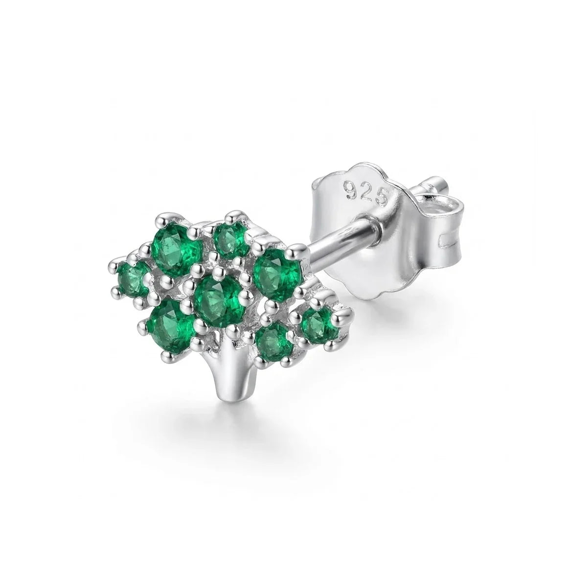 Puces d'oreilles en argent 925 motif arbre de vie serti de pierres vertes scintillant style émeraude