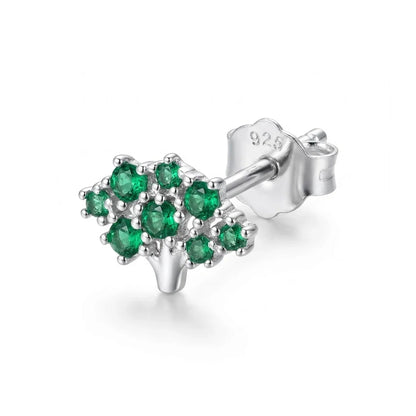 Puces d'oreilles en argent 925 motif arbre de vie serti de pierres vertes scintillant style émeraude