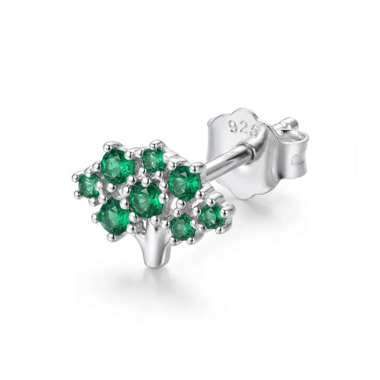 Puces d'oreilles en argent 925 motif arbre de vie serti de pierres vertes scintillant style émeraude
