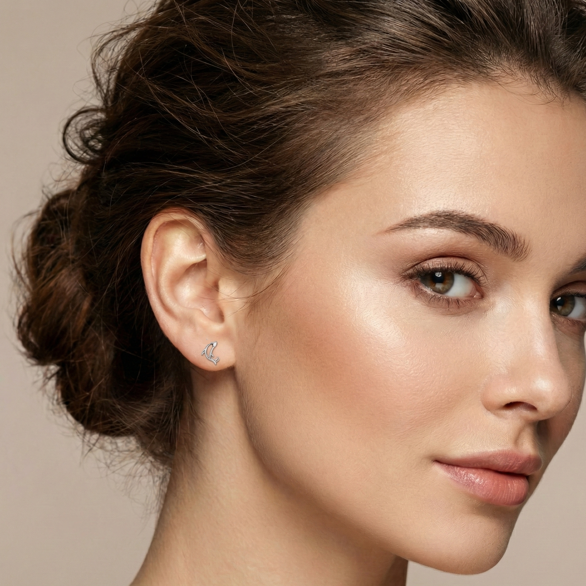 Paires de puces d'oreilles motif dauphin ajouré (silhouette) en argent 925 sterling brillant