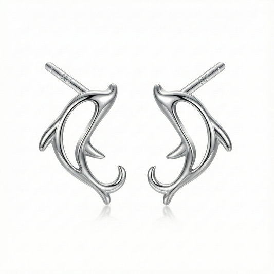 Paires de puces d'oreilles motif dauphin ajouré (silhouette) en argent 925 sterling brillant