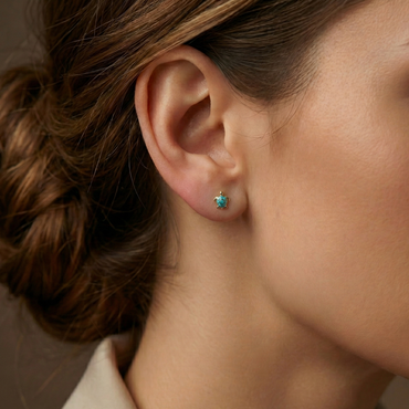 Boucles d’oreilles puces doré à l’or 18k tortue émail turquoise