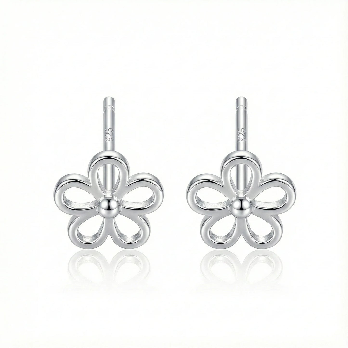 Paires de puces d'oreilles forme fleur à 5 pétales ajourés en argent 925 sterling (poinçonné sur la tige)