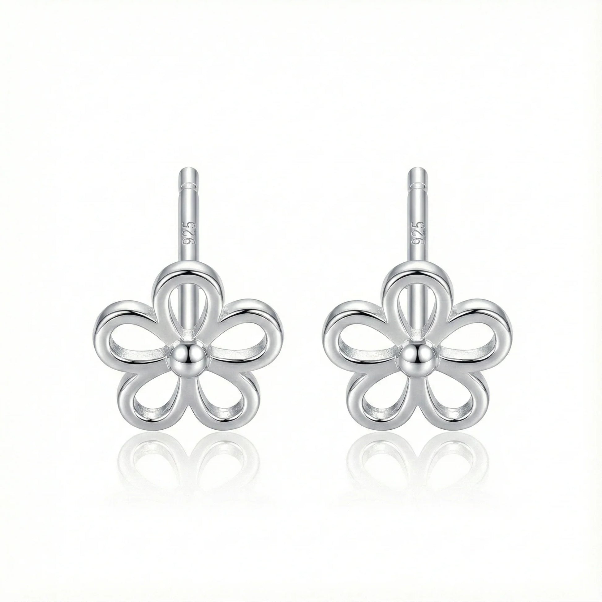 Paires de puces d'oreilles forme fleur à 5 pétales ajourés en argent 925 sterling (poinçonné sur la tige)