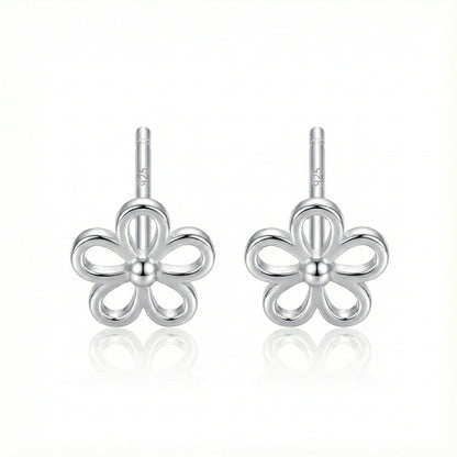 Paires de puces d'oreilles forme fleur à 5 pétales ajourés en argent 925 sterling (poinçonné sur la tige)