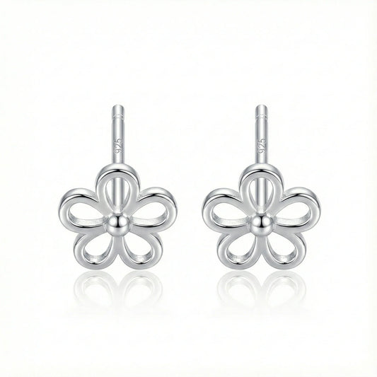 Paires de puces d'oreilles forme fleur à 5 pétales ajourés en argent 925 sterling (poinçonné sur la tige)