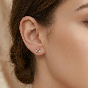 Paires de puces d'oreilles papillon ajouré en argent 925 sterling (massif), design minimaliste et brillant