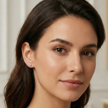 Paires de puces d'oreilles argent 925 boules en pierre naturelle Quartz Rose de 6 mm, couleur rose pâle doux